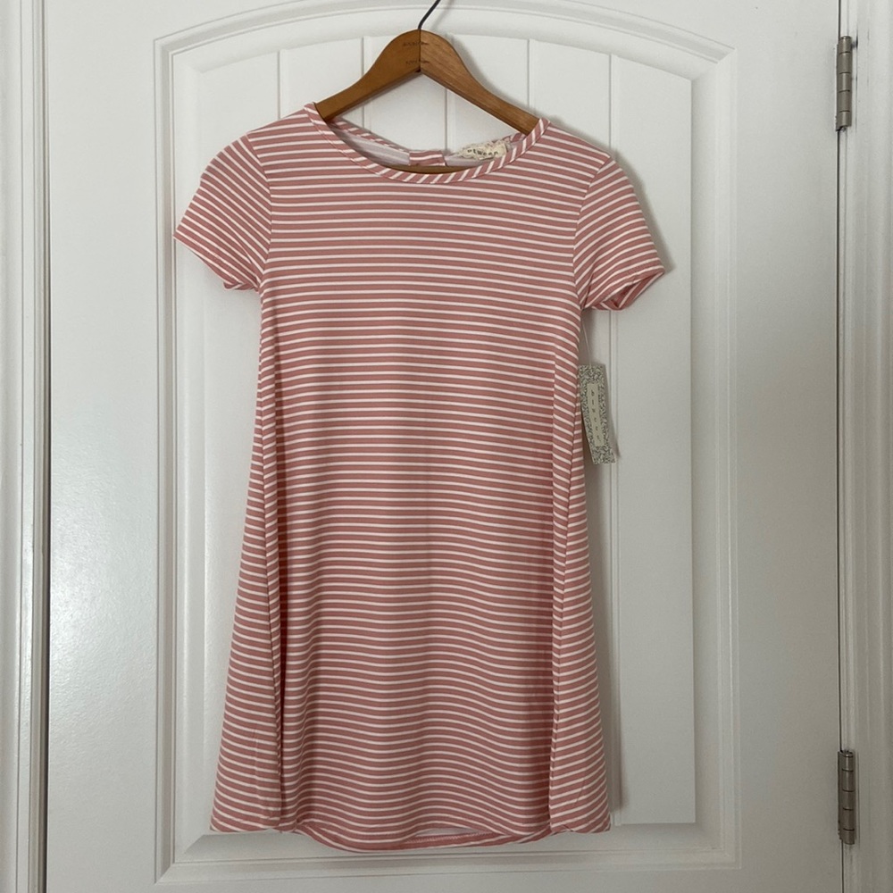 Girls Pink & White Striped Dress